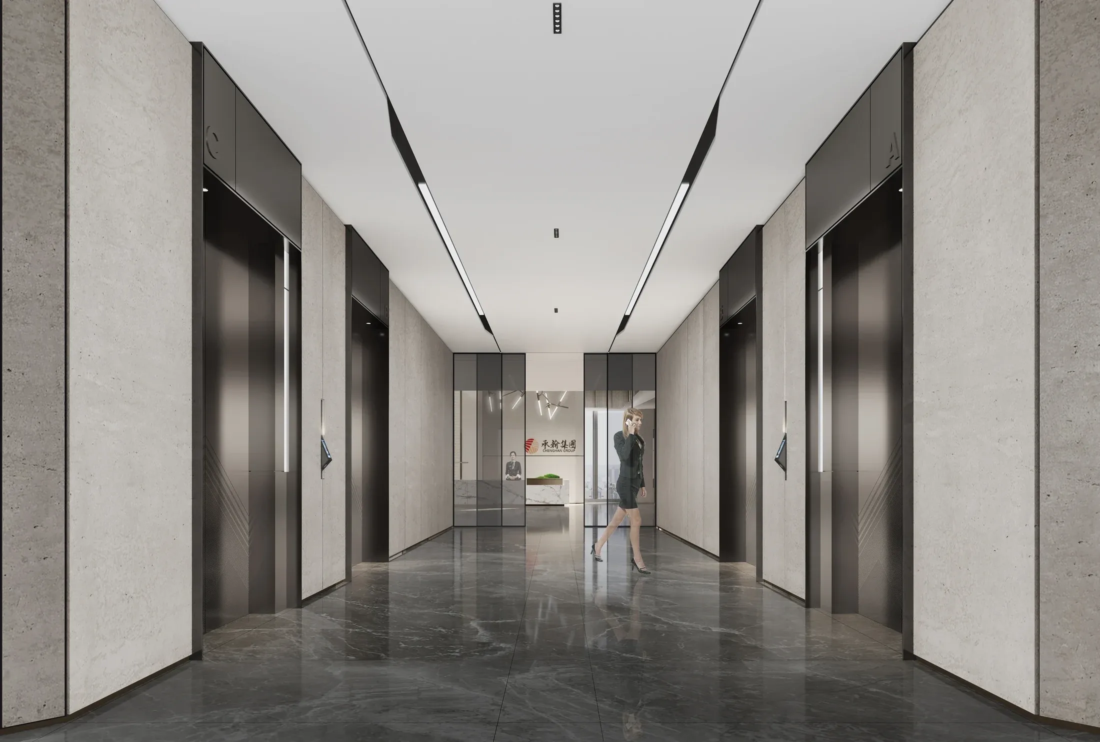 Cheng Han Group Headquarters — urutan batu, kayu, dan cahaya